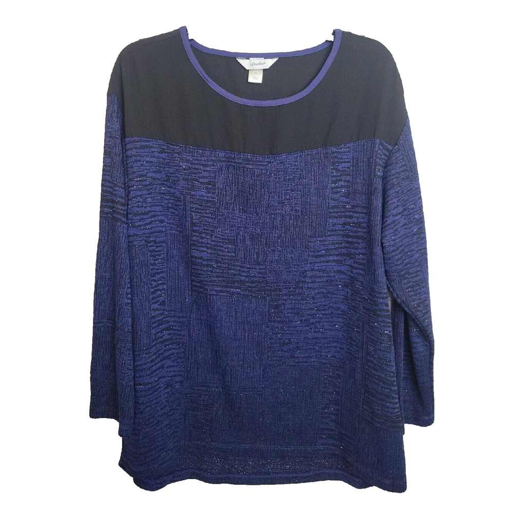 CJ Banks Blue Metallic Knit Long Sleeve Pullover Sweatshirt Women's Size X